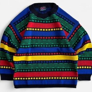 Vintage Chris Ann Knitwear Primary Red Blue Yellow Green Color Block Sweater